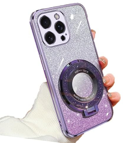IMIRST Glitter Case for iPhone 11 Pro Max (6.5'') Transparent Soft TPU Plating Pouch with Big Ring Holder Stand Girly Women Gradient Phone Cover for Apple iPhone 11 Pro Max. DS Purple