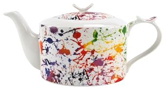 Jamseon & Tailor Brillantporzellan Teekanne 1,2 l mit ergonomischer Daumenablage (Kanne Farbkleckse)