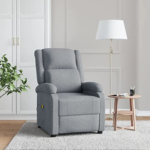 Homgoday Massagesessel Fernsehsessel Relaxsessel Ruhesessel Polstersessel Liegesessel TV Sessel mit Rückenlehne, für Wohnzimmer Hellgrau Stoff