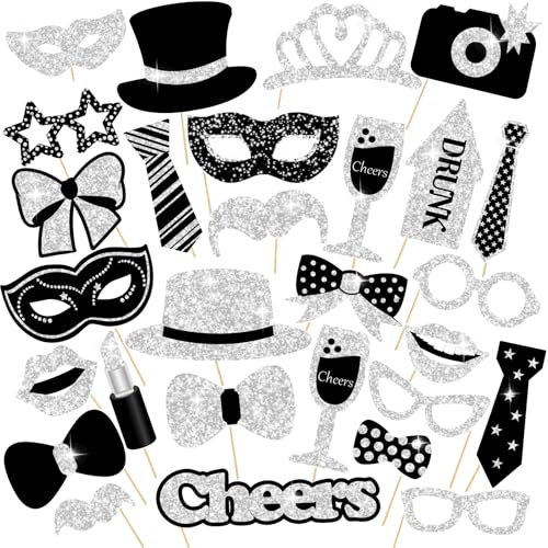 30 Stück Foto Requisiten,Fotobox Accessoires,Party Foto Booth Requisiten Dekoration für Hochzeit,Halloween,Weihnachten,Tischdeko Geburtstag,Karneval,Silvester Party Deko Zubehör
