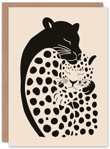 Artery8 Greeting Card Panther and Leopard Abstract Minimalism Animals Blank For Him Or Her Art Anniversary Card