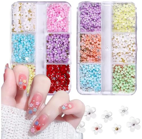 GZSYY Nail Art Charms Nagel Glitzersteine Perlen Nägel 2 Boxen Nagelschmuck 3d blumen nägelNagel Accessoires für Nagel Deko Nagel Design