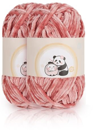 Aeelike 200g Warme Chenille Strickgarn zum Häkeln, Flauschige Dicke Wolle zum Handstricken, Samt Velvet Babywolle zum Stricken, Weich Plüschwolle für Amigurumis Babydecke, Leder Rosa