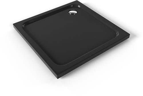 Moments of Glass Plato de ducha Acrílico Shimmer Smooth 85x85 cm, Negro – Textura Lisa, Antiderrapante, Antibacteriano, Resistente a agentes químicos – Incluye válvula y rejilla