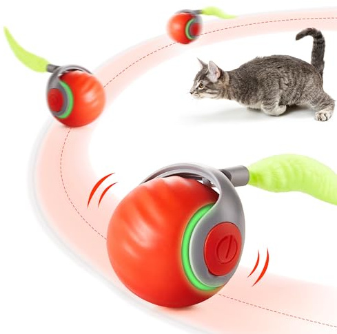 Potaroma Moving Ball Cat Toys with Feather Tail, Rechargeable