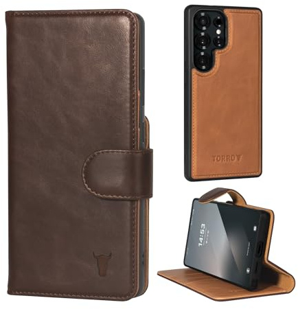 TORRO Lederhülle kompatibel mit Samsung Galaxy S25 Ultra 5G 2025 – Leder Bimper Hülle mit Magnetisch Abnehmbarer Brieftasche mit Ständer (Dunkelbraun)