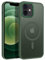 GUAGUA Magnetic for iPhone 12 Case, for iPhone 12 Pro Case [Compatible with MagSafe] [Military Grade Protection] Translucent Matte Back Slim Shockproof Anti-Scratch Phone Cover, Green