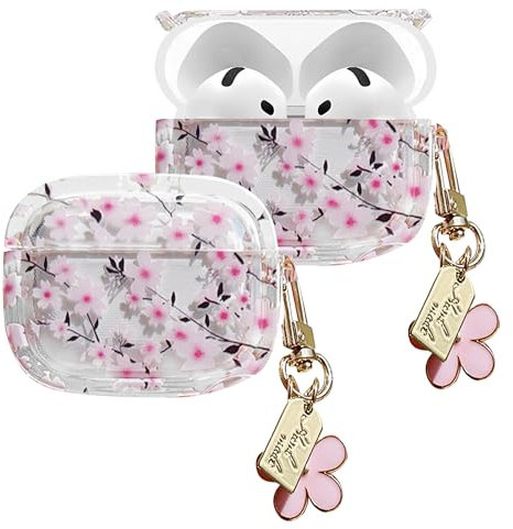 ECZOIL Cute Case Compatible for AirPods 4th Generation, Cute Flower Floral Aesthetic Soft Clear TPU Headphone Protective Case with Flower Keychain