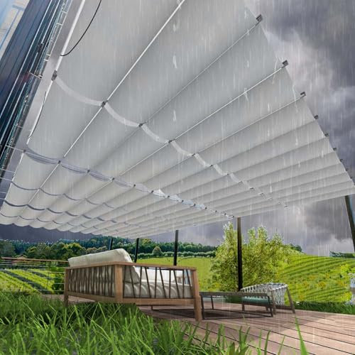 Voiles d'ombrage Rétractable - Protection UV 95% [Tailles Personnalisables] | sans perçage, résistant aux intempéries et déchirures | avec œillets et Corde pour pergola/balkon/Jardin