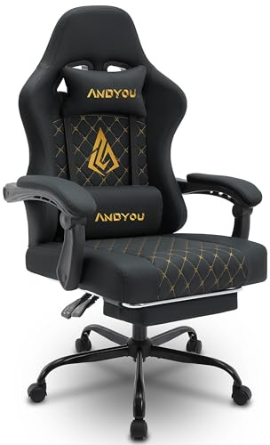 Andyou Silla Gaming Ergonómica Profesional con Soporte Lumbar - Silla Gamer para Adulto, Giratoria y Reclinable con Reposapiés Ajustable y Tela Transpirable, Soporte 150 kg para Oficina y PC