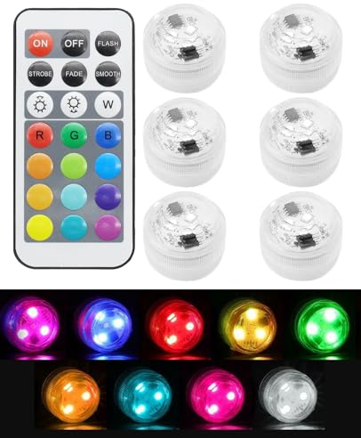 hommova 6 PCS Small Submersible LED Light, 13 Colour RGB Waterproof Tea Lights for Aquarium Pool Tub Vase Party, Wedding, Bath