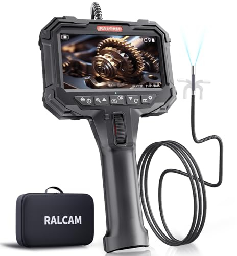 Ralcam endoskopkamera med ljus, endoskopkamera med 210° rörligt huvud, 6,2 mm sond, 5-tums HD-skärm, IP67-inspektionskamera, 1,5 m elastiskt ormrör, rörkamera för bil och hem