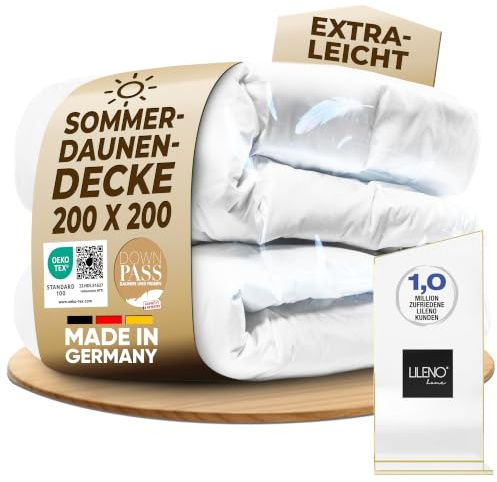 LILENO HOME Daunendecke 200x200 (90% Daunen / 10% Federn) – Flüsterleise & | Wolkenweich – extra leichte Bettdecke 200x200cm – Made in Germany, Oeko-Tex & 60 °C Waschbare Sommerdecke