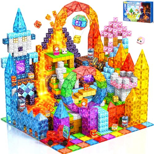 WOOBLO Magnetische Bausteine,150 Teile Magnetbausteine Magnetspielzeug Magneten Kinder,Magnetische Bauwelt Spielzeug Magnetblöcke für Kinder ab 3 4 5 6 7 8 9 10 Jahre,Baue Mine Magnet Welt