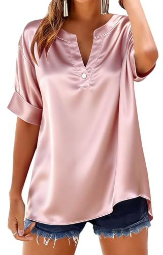 Chemisier Satin Femme Blouse Manches Courtes Tshirt Chic T Shirt Respirant Vêtements Été Vetement Business Habit Décontracté Haut Leger Tee Shirt