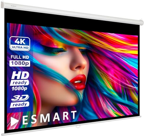 ESMART Economy EXR Rollo-Leinwand, Gesamtbreite 115 cm, Tuch: Weiß | Bildfläche 100 × 56 cm, Format 16:9, weißes Tuch für Heimkino und Präsentationen, manuell ausziehbar