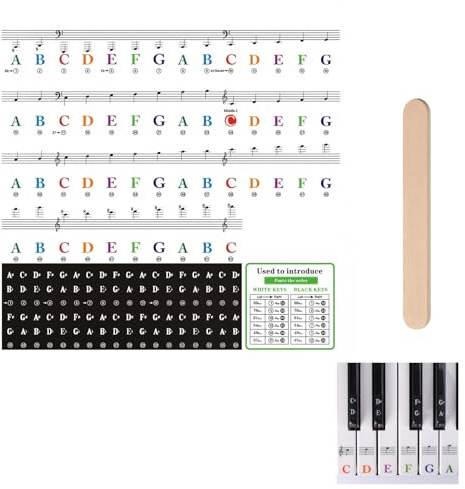 Bunte Klavier Noten Aufkleber für 88/76/61/49/37 Tasten, Keyboard Piano Aufkleber, Wiederverwendbar, Notizen-Etikett für Anfänger Farbige Klavieraufkleber für Keyboards Piano Lernen Anfänger