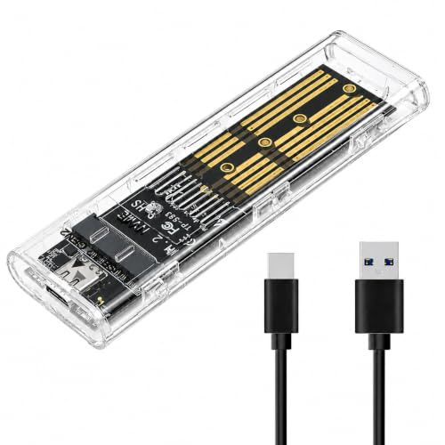 M.2 NVMe SSD Enclosure, Transparent Hard Drive Box, Tool-free USB 3.1 Gen 2 NVMe-External Enclosure, USB C NVME-Adapter Support UASP & TRIM, M & M+B Key, in 2230/2242/2260/2280 SSDs