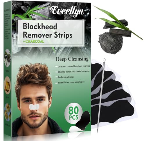 Eveellyn Mitesserentferner Stripes, 80 Streifen mit Bambuskohle für Nase, effektive Entfernung von Mitessern und Porenlösung, geeignet für alle Hauttypen, geeignet für Frauen und Männer