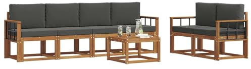 vidaXL Outdoor-Sofagarnitur mit Kissen 7 pcs Natur und Anthrazit, Akazienholz Garten-Sofa-Set, Moderne Gartenmöbel, langlebige Couch, schicke Lounge, ergonomisches Design