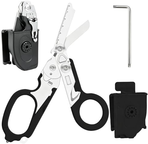 LYPPUL Raptor Schere, 6 in 1 Trauma Schere Multitool Rettungsschere, Multifunktions-Klappbare Traumaschere, Faltbare Rettungsdienst Scher mit Gurtschneider und Glasbrecher für Outdoor,Camping (Schwarz
