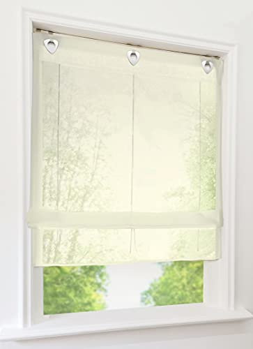 1er-Pack Raffrollo mit U-Haken Transparent Voile Ösenrollo Vorhang (BxH 60x130cm, Beige)