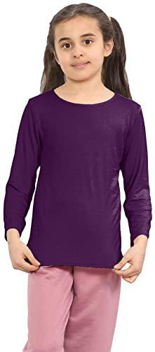 janisramone® Kids T Shirts - Casual Boys Long Sleeve T Shirt - Round Neck Girls School Shirts, Stretchy Comfortable Boys Girls Long Sleeve Top Purple