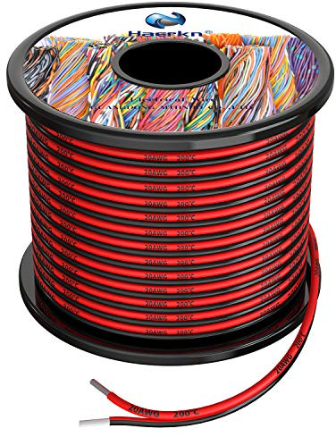 20 AWG Silikon-Elektrodraht, 2 Leiter, parallele Drahtleitung, 61 m, Schwarz, 30,5 m, Rot, 30,5 m, 20 Gauge, weicher und flexibler Anschluss, sauerstofffrei, verseilter verzinnter Kupferdraht, 20 AWG