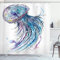 ABAKUHAUS Qualle Duschvorhang, Aqua Farben Kreative, Stoffliches Gewebe Badezimmerdekorationsset mit Haken, 175 x 180 cm, Weiß Blau Lila