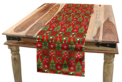 ABAKUHAUS Weihnachten Tischläufer, Heiligabend Ornaments, Esszimmer Küche Rechteckiger Dekorativer Tischläufer, 40 x 225 cm, Olivengrün Weiß