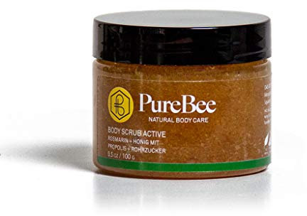 Rosmarin Körperpeeling mit Bienenwachs, Propolis & Honig | Hi, I'm Active! | 2-in-1 Body Scrub: Reinigung + Body Lotion | Handgemacht in Baden-Württemberg | PureBee (Rosmarin, 100g Tiegel)