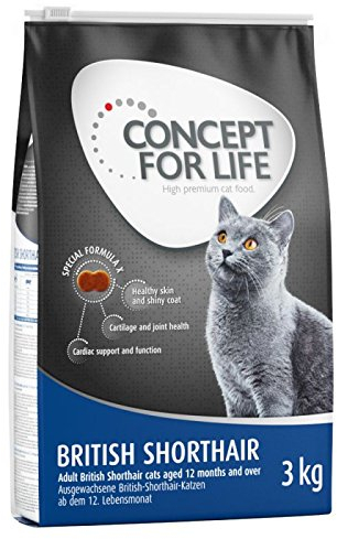 Concept for Life British Kurzhaar Adult Trockenfutter für Katzen, 3 x 3 kg, hergestellt mit Reis, reich an Fleisch, mit ätherischem Taurin