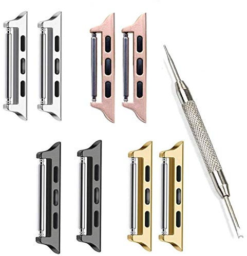 Watch Strap Connector, Replacement Metal Spring Bar Stainless Steel Adapter with Tool Compatible for Apple Watch Band 42mm(Series 3 2 1) 44mm 45mm 46mm 49mm