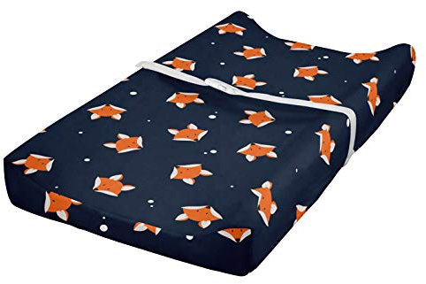 ABAKUHAUS Renard Housse de Matelas à Langer pour Bébé, Petite orange mammifères Forêt, Housse Douce pour Matelas à Langer avec Trous, Bleu marine orange
