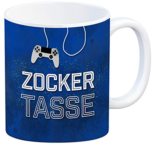 Zocker Kaffeebecher mit Controller Motiv und Spruch: Zocker Tasse Nerd Spiel