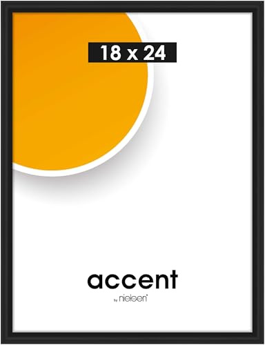 accent by nielsen Kunststoff Bilderrahmen Colorado Uni, 18 x 24 cm, Schwarz | Kunststoff Fotorahmen im Hoch- & Querformat zum Auftstellen und Aufhängen Schwarz glänzend Echtglas