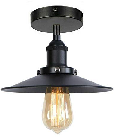 Industrial Black Semi Flush Mount Ceiling Light 22 cm Metal Lampshade Easy Fit Anti Rust Premium Quality Metal Ceiling Lighting Fixtures with E27 Base Lamp Holder For Living Room Kitchen Bedroom