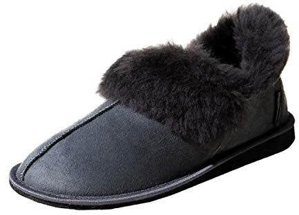 Damen & Herren Lammfell Hausschuhe Kanada Grau Fellschuhe Lederschuhe warme Schuhe aus Merino Schaffell & Echtleder Schuhgröße 43