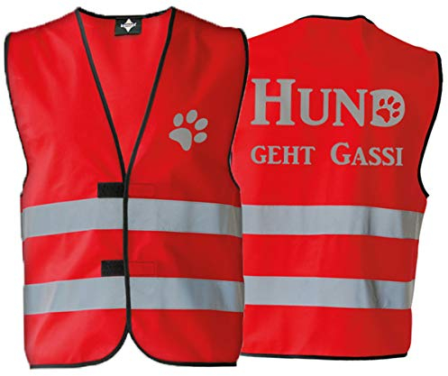 Generisch Warnweste Sicherheitsweste Hund geht Gassi mit reflektierendem Aufdruck 8 Farben 5 Größen (S, Rot)