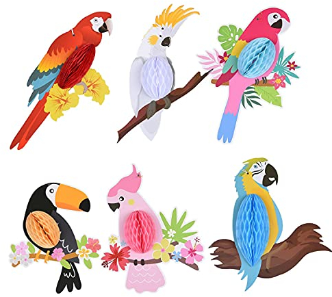 Tropische Vögel Wabenpapier,6 Stück Papagei Waben Hängende Dekorationen Hawaiianische Party-Dekorationen für Hawaiian Summer Beach Tiki Bar Luau Party, Geburtstagsparty Dekoration Home Room Decor.