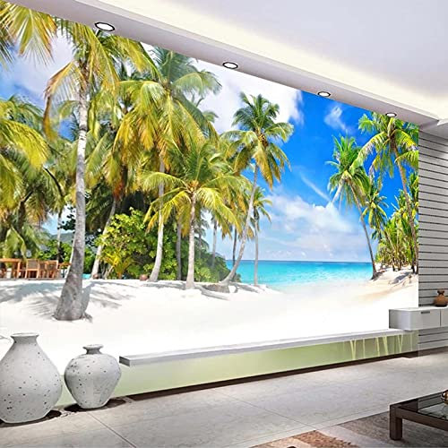 HGFHGD 3D Papier Peint Mural Cocotier Vue Mer Paysage Peinture Murale Photo Fond Papier Peint Salon Chambre Mur Art Décoration