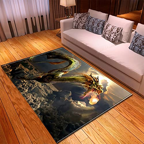 Morbuy 3D Tier Drucken Teppich Wohnzimmer Flanell Kurzflor Teppiches, Modernes Teppich Waschbar rutschfest Krabbelmatte für Kinderzimmer Schlafzimmer Dekoration (80x160cm,Drachen)