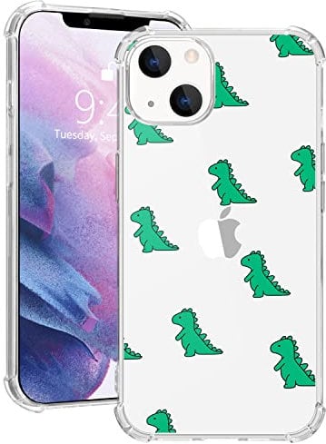 MAYCARI Cute Dinosaur Case Clear for for iPhone 13 6.1 Inch, Cartoon Animal Pattern Transparent Shockproof Anti-Scratch Soft TPU Cover with Air Cushion for Men&Women