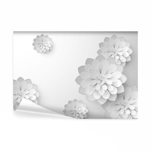 decomonkey - Papier Peint Panoramique Fleurs 450x315 cm - Décoration murale moderne – Tapisserie décorative pour chambre salon - Fleurs motif fond blanc