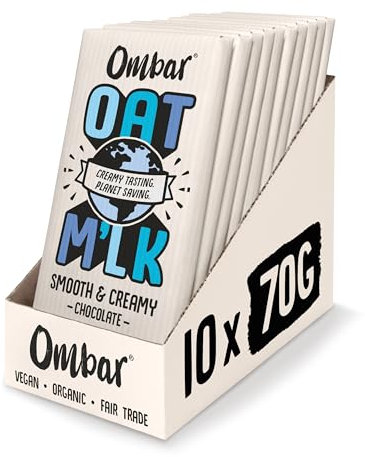 Vegan Chocolate - Ombar Oat M'lk Smooth & Creamy (70g x 10 Bars), Organic Fair Trade, Dairy Free and Gluten Free Sustainable Oat Milk Chocolate