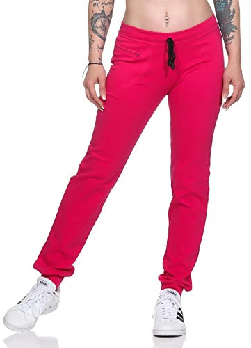 EloModa Damen Jogginghose lang Sport-Hose Baumwolle mit Tasche; Pink XS/34