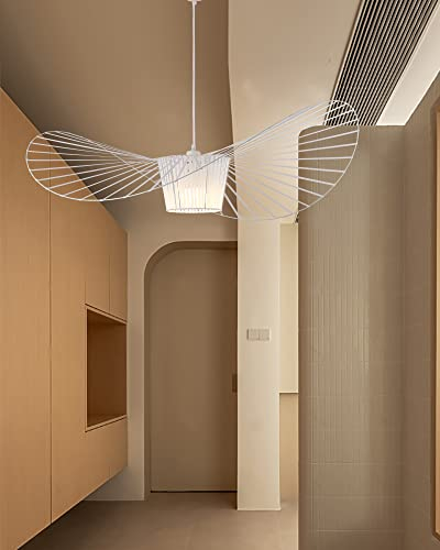 TJSC Lustre Vertigo Chapeau Tissé à la Main LED Suspension (200cm Fil Réglable) Fibre de Verre + PU Chapeau Abat-Jour Suspension Chambre Cuisine Lumière Suspendue 100cm, Blanc
