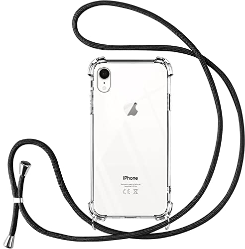 Vauki Cover con Cordino per iPhone XR,Custodia on Laccio Collana Tracolla Trasparente Silicone TPU+PC Bumper Back Antigraffio Proteggere Case Corda per iPhone XR