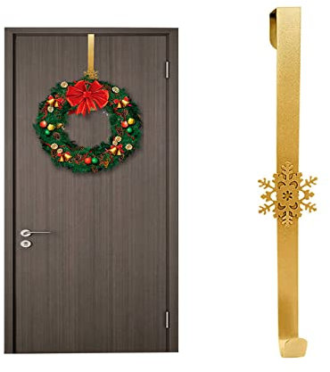 Christmas Wreath Hanger, Metal Christmas Wreath Door Hanger, Wreath Hook for Front Door, 38 cm Christmas Wreath Hanger Hanging Hook for Door, Wreath Hook for Christmas Home Wall Garland, Gold