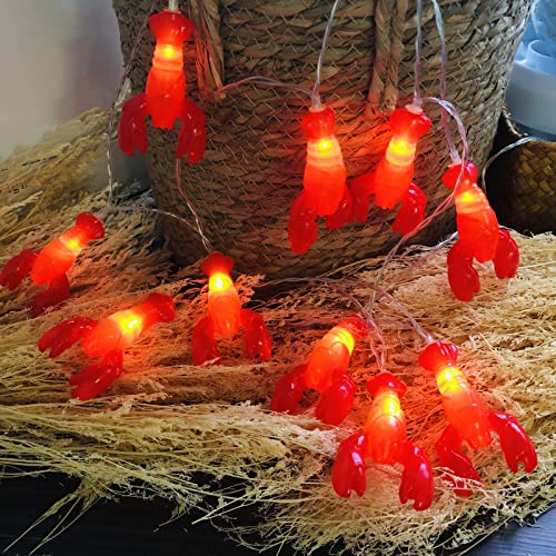 Riaxuebiy Rote Garnele Lichterkette Hummer Fee Nachtlichter Hängen Gemüse Laternen Girlande Twinkle Küche Weihnachten Dekorative Licht (3m/20LED, Hummer)